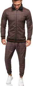 Men's 2 Pieces Tracksuits Jacket and Pants Casual Full Zip Running Jogging Athletic Plaid Sports Sweatsuits (size: L)