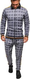 Men's 2 Pieces Tracksuits Jacket and Pants Casual Full Zip Running Jogging Athletic Plaid Sports Sweatsuits (size: XL)