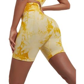 High Waist Workout Shorts for Women Seamless Tie-Dye Butt Lifting Short Gym Running Active Exercise Fitness Yoga Shorts (Color: YELLOW)