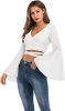 Women's Sexy Tie Up Crop Top Ladies Flared Sleeve Deep V Neck Casual Basic T Shirt