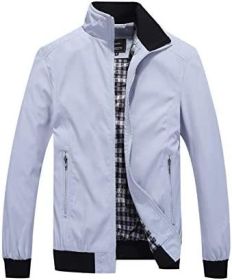 Men's Lightweight Casual Jackets Full-Zip Windbreakers Fashion Jackets Outerwear (Color: LIGHT GREY-L)