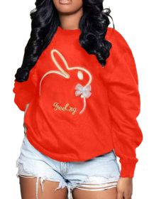 Plus Size Embroidery O Neck Long Sleeve Sweatshirts Top (size: XXL)