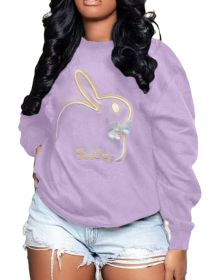 Plus Size Embroidery O Neck Long Sleeve Sweatshirts Top (size: S)