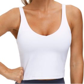 Womens' Sports Bra Longline Wirefree Padded with Medium Support (Color: White)