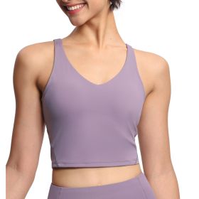 Womens' Sports Bra Longline Wirefree Padded with Medium Support (Color: Purple)