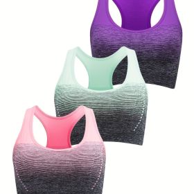 1pc/2pcs/3pcsMedium Support Two Tone Racer Back Sports Bra, Fitness Workout Running Yoga Bra (Color: Purple+pink+green)