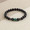 Black Frosted Stone Stretch Beaded Bracelets Gifts For Women Men Silver Plated Energy Healing Yoga Meditation Bangle Jewelry