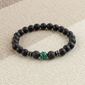 Black Frosted Stone Stretch Beaded Bracelets Gifts For Women Men Silver Plated Energy Healing Yoga Meditation Bangle Jewelry (Color: Malachite)