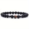 Black Frosted Stone Stretch Beaded Bracelets Gifts For Women Men Silver Plated Energy Healing Yoga Meditation Bangle Jewelry