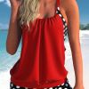 Plus Size Casual Swimsuit Set, Women's Plus Colorblock Dot Print Cut Out Round Neck Cami Top & Shorts Bathing Suit Two Piece Set