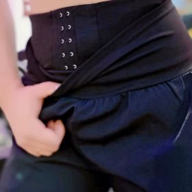 Solid Color High Waist Yoga Fitness Cropped Pants, Breasted Waist Straps Sports Jogging Pants, Women's Activewear (Color: BLACK)