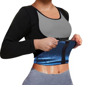 Sauna Suit For Women Sweat Body Shaper Waist Trainer Long Sleeve Zipper Shirt ( Buy A Size Up ) (size: L)