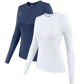 2 Pack Womens Long Sleeve Tops, Crew Neck Stretch Fitted Base Layer Tee Shirts Tops (size: S)