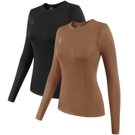 2 Pack Womens Long Sleeve Tops, Crew Neck Stretch Fitted Base Layer Tee Shirts Tops (size: M)