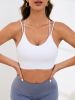 White Double Strap U-neck Sports Bra, Criss Cross Backless Tie Knot Fashion Yoga Fitness Workout Tank Top, Women's Activewear